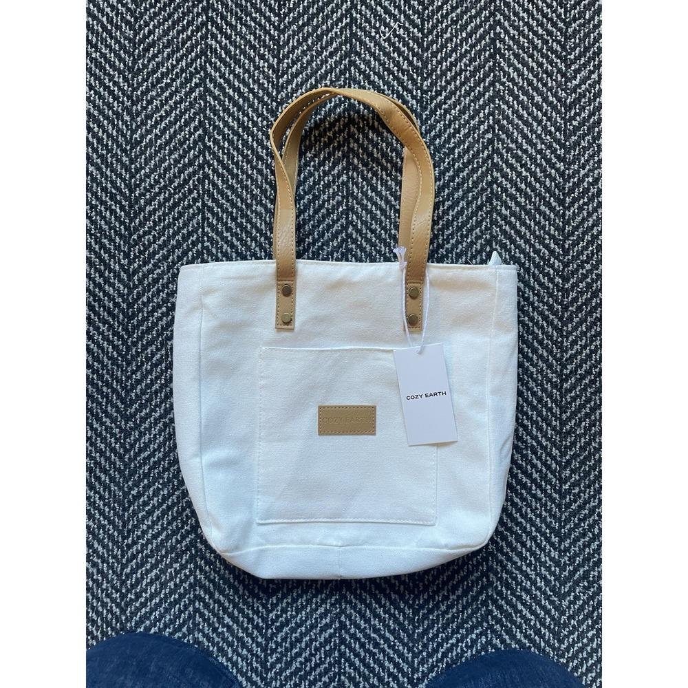 Cozy Earth White Small Tote Cotton Canvas Bag Travel Beach Farmers Market